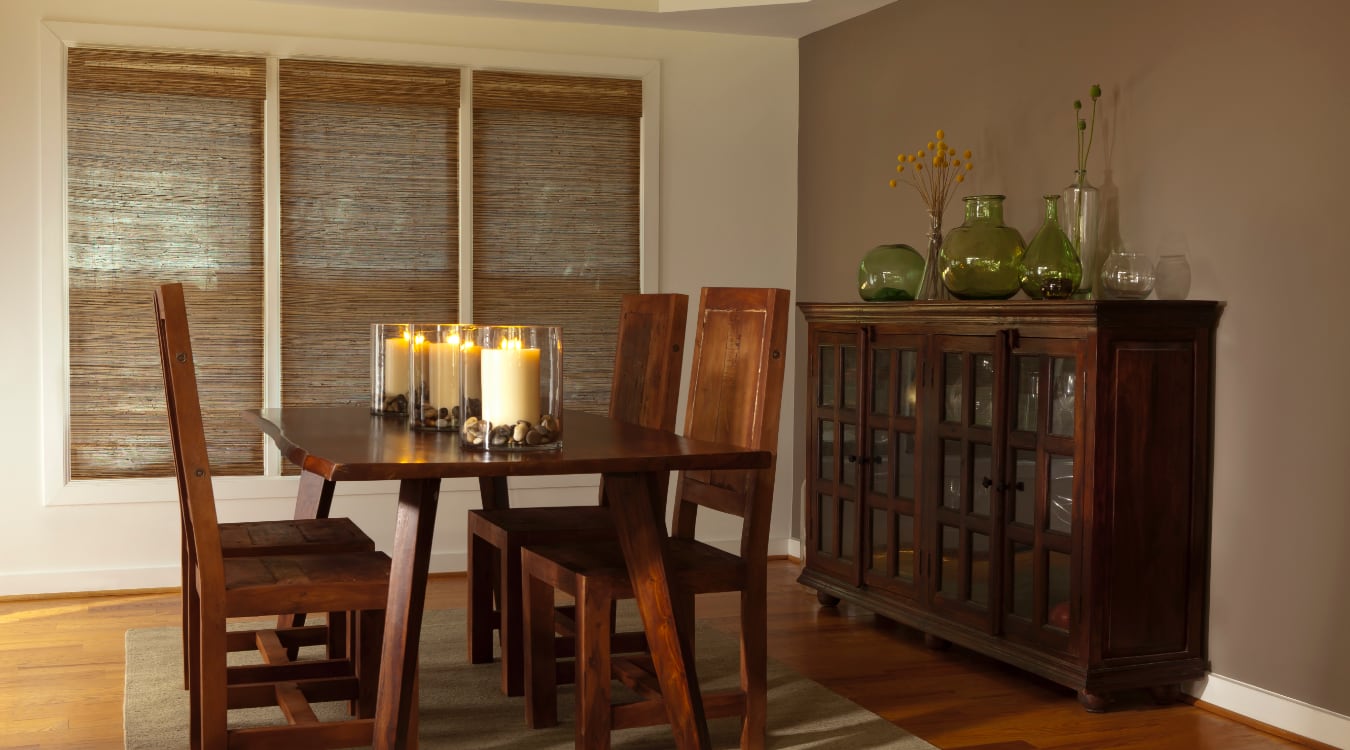 Woven shutters in a Raleigh dining room.